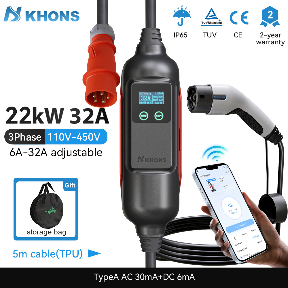Khons แบบพกพา EV Charger Type2 - Portable Ev Charger 32A Type 2 Cee Plug บทวิจารณ์และราคา